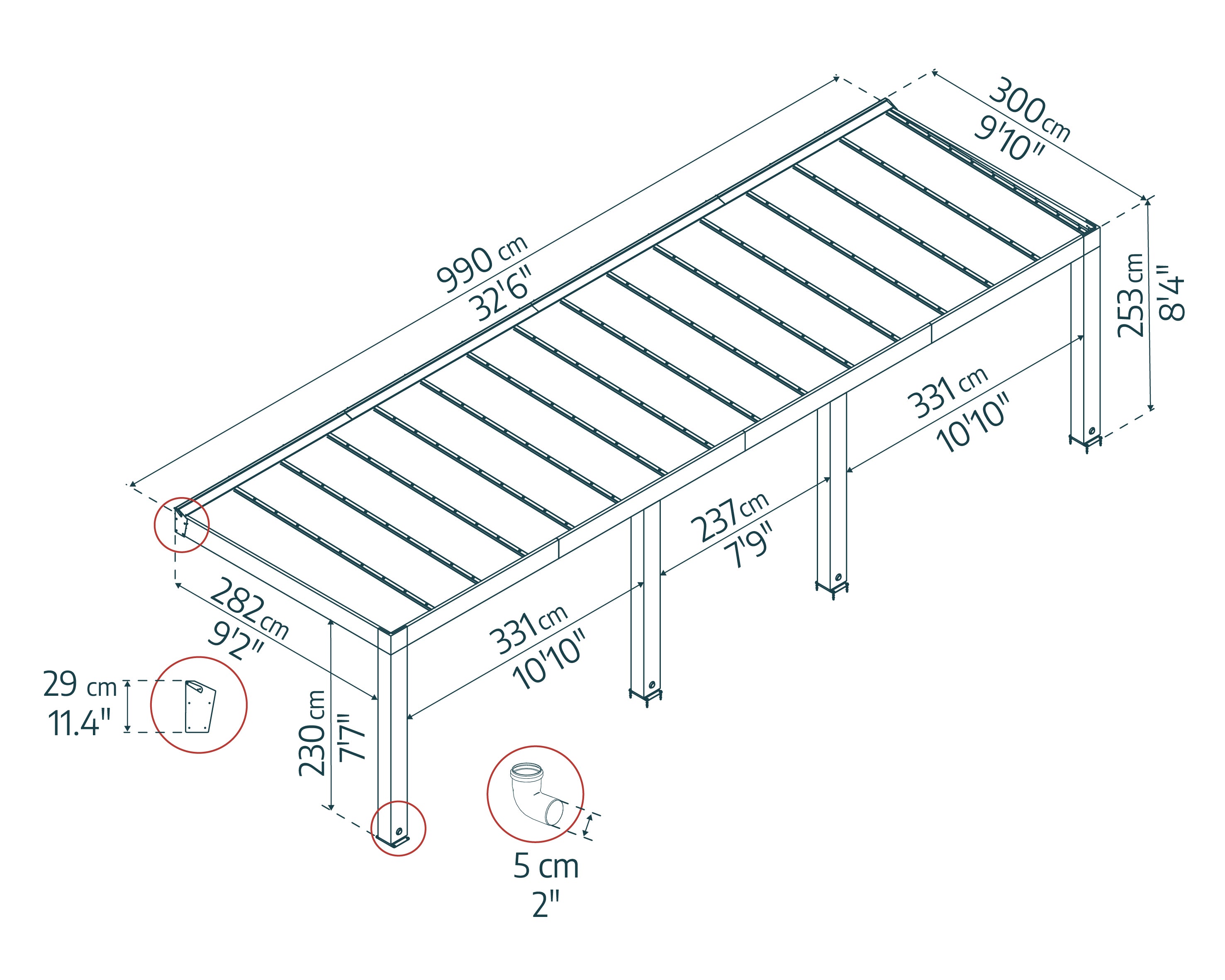 Pergola Helsinki 3X10 m Pergola in legno di cedro