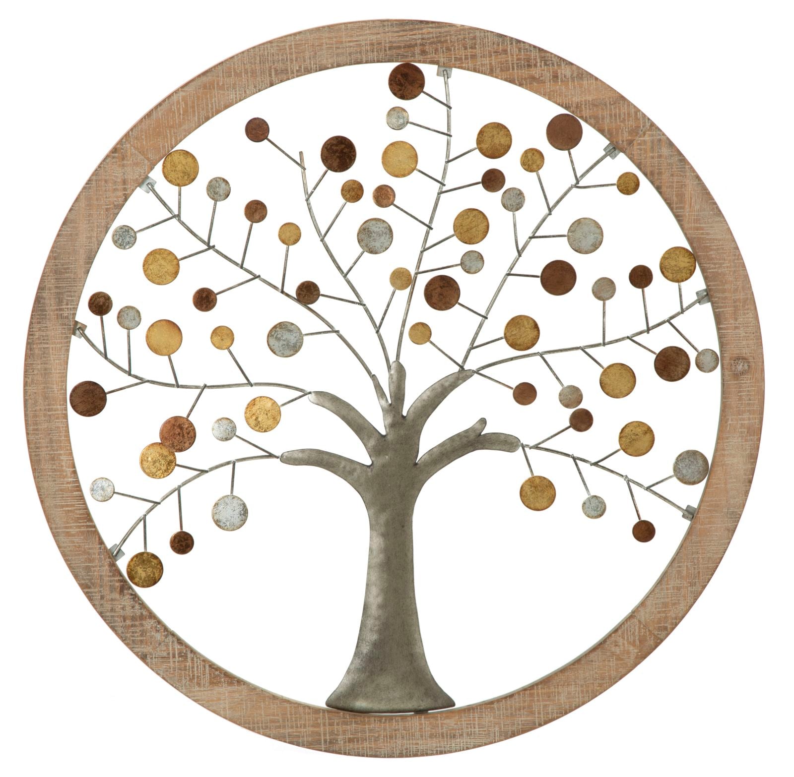 Pannello da Muro Albero della Vita Mirror Ø61x1,8 cm in Ferro e MDF Oro e Naturale