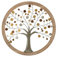 Pannello da Muro Albero della Vita Mirror Ø61x1,8 cm in Ferro e MDF Oro e Naturale