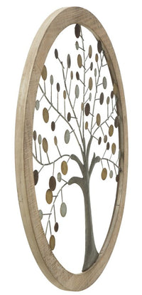 Pannello da Muro Albero della Vita Mirror Ø61x1,8 cm in Ferro e MDF Oro e Naturale