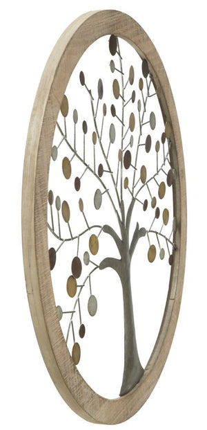 Pannello da Muro Albero della Vita Mirror Ø61x1,8 cm in Ferro e MDF Oro e Naturale