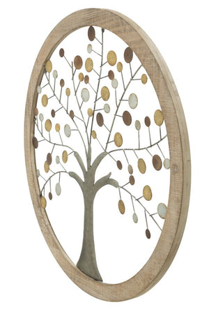 Pannello da Muro Albero della Vita Mirror Ø61x1,8 cm in Ferro e MDF Oro e Naturale