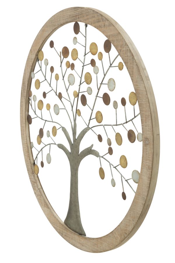 Pannello da Muro Albero della Vita Mirror Ø61x1,8 cm in Ferro e MDF Oro e Naturale