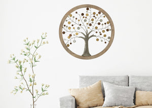 Pannello da Muro Albero della Vita Mirror Ø61x1,8 cm in Ferro e MDF Oro e Naturale