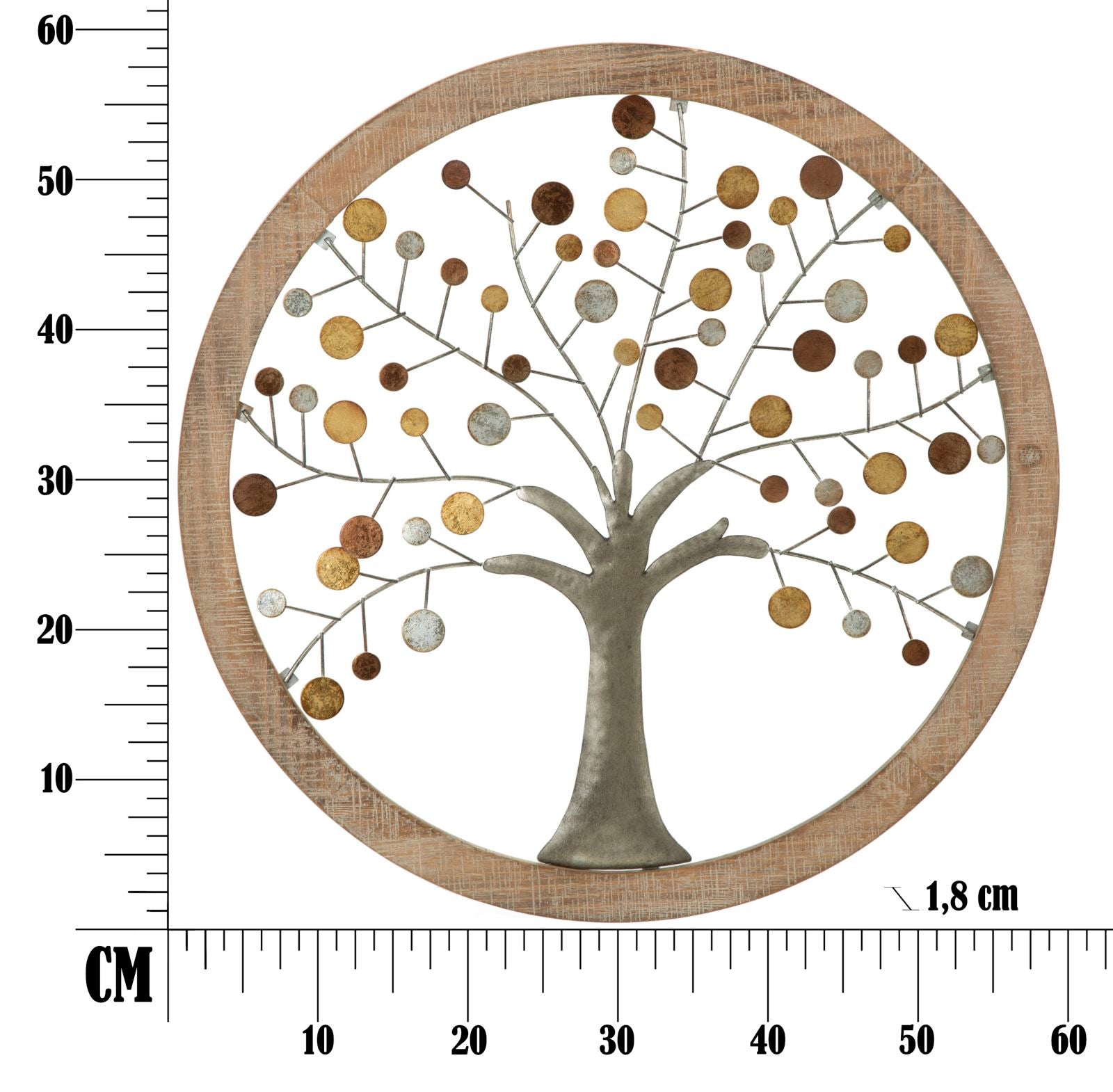 Pannello da Muro Albero della Vita Mirror Ø61x1,8 cm in Ferro e MDF Oro e Naturale