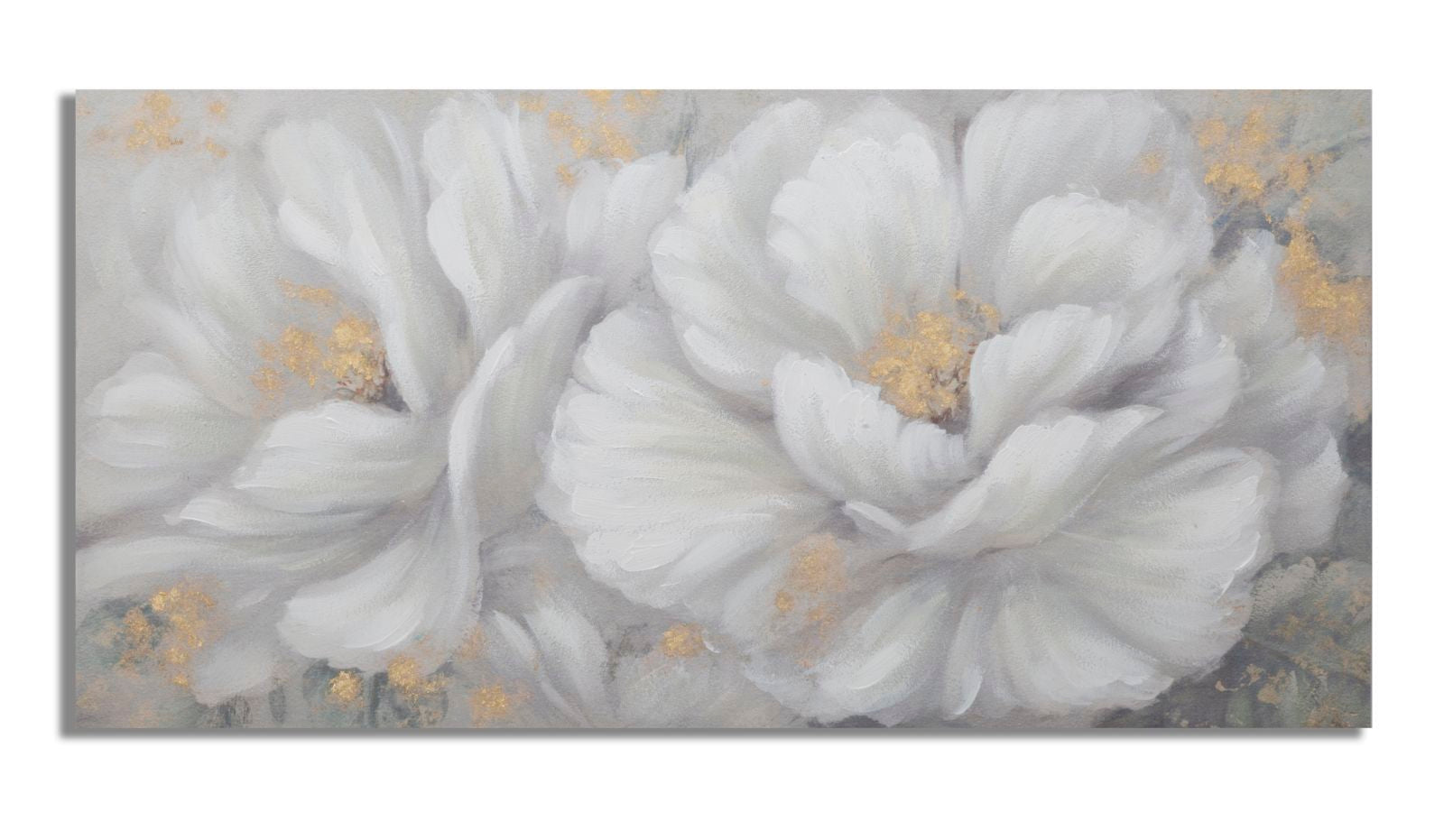 Dipinto su Tela Bianco/Oro Flower 140x3,7x70 cm in Legno di Pino e Canvas Multicolor