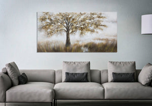 Dipinto su Tela Tree Dark 140x3,8x70 cm in Legno di Pino e Canvas Multicolor