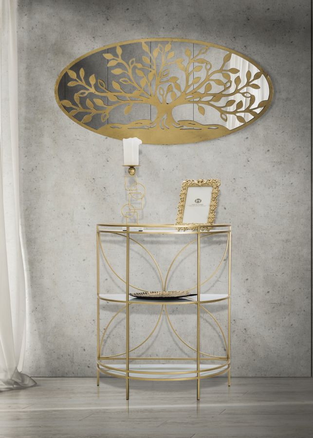 Pannello Albero della Vita Mirror 120x2x60 cm in Ferro MDF e Specchio Oro