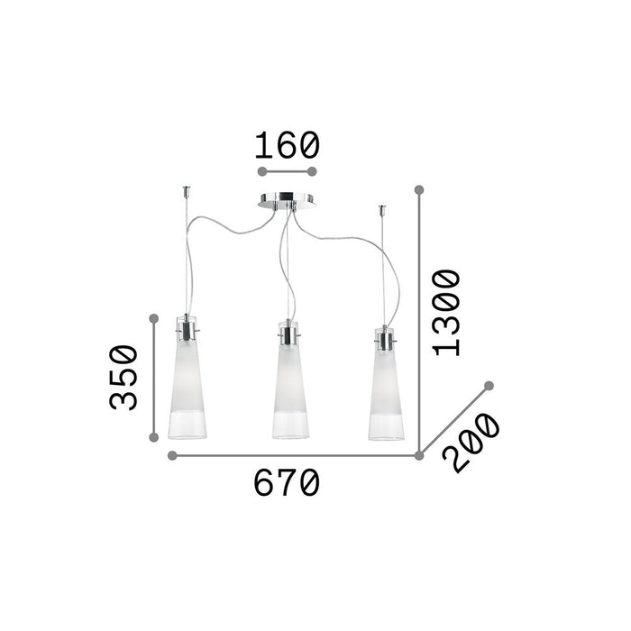 Sospensione Moderna Kuky Vetro Trasparente 3 Luci E27