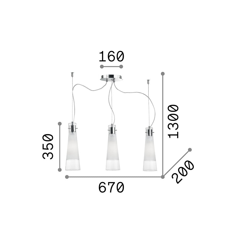 Sospensione Moderna Kuky Vetro Trasparente 3 Luci E27