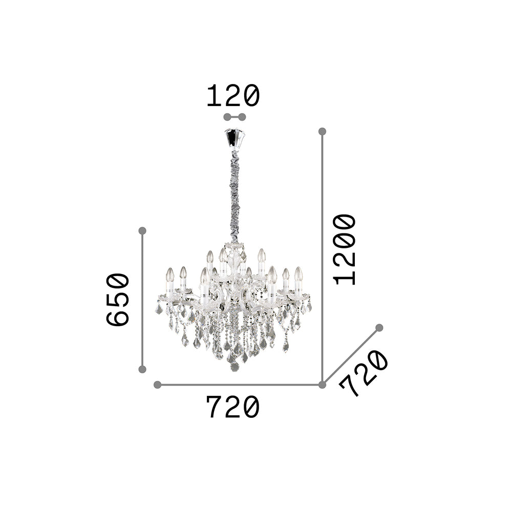 Lampadario Classico Florian Metallo-Cristallo Cromo 12 Luci E14