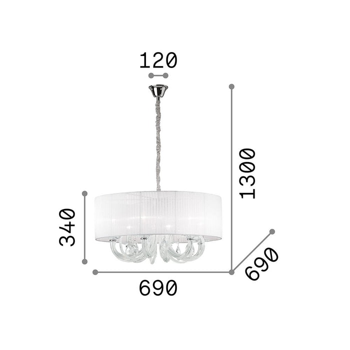 Sospensione Contemporanea Swan Corda Bianco 6 Luci E14