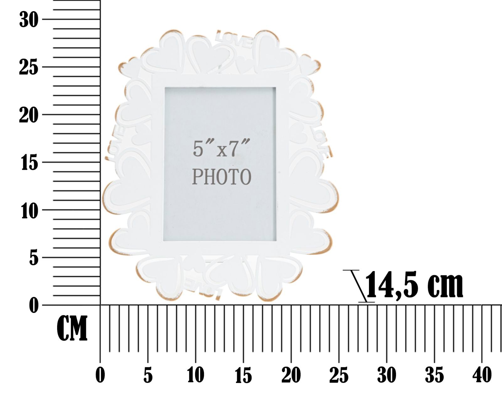 Cornice Heart 25x14,5x27,7 cm in Ferro e Vetro Bianco e Oro