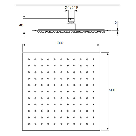 Soffione doccia quadrato ultraslim in acciaio inox 20x20 cm