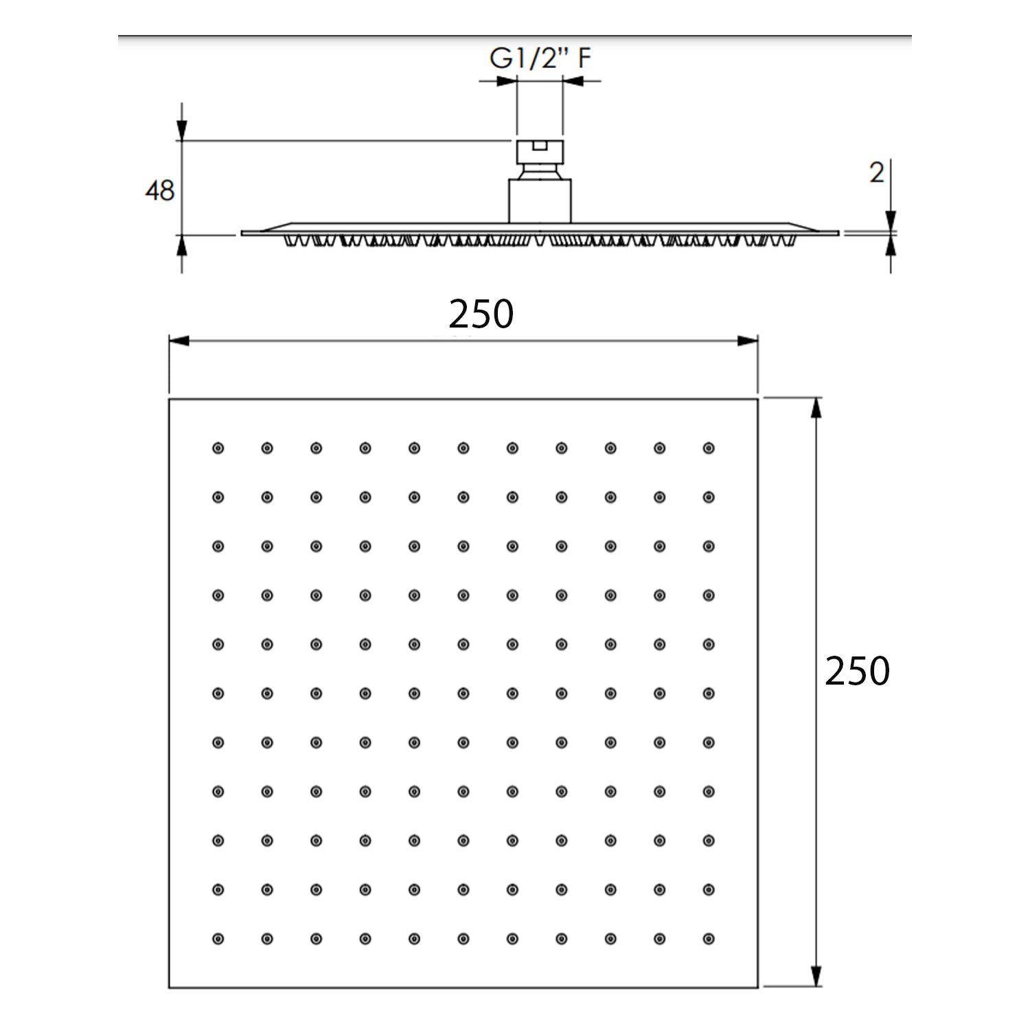 Soffione doccia quadrato ultraslim in acciaio inox 25x25 cm