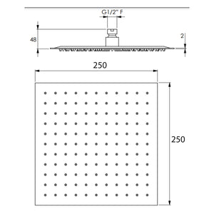 Soffione doccia quadrato ultraslim in acciaio inox 25x25 cm