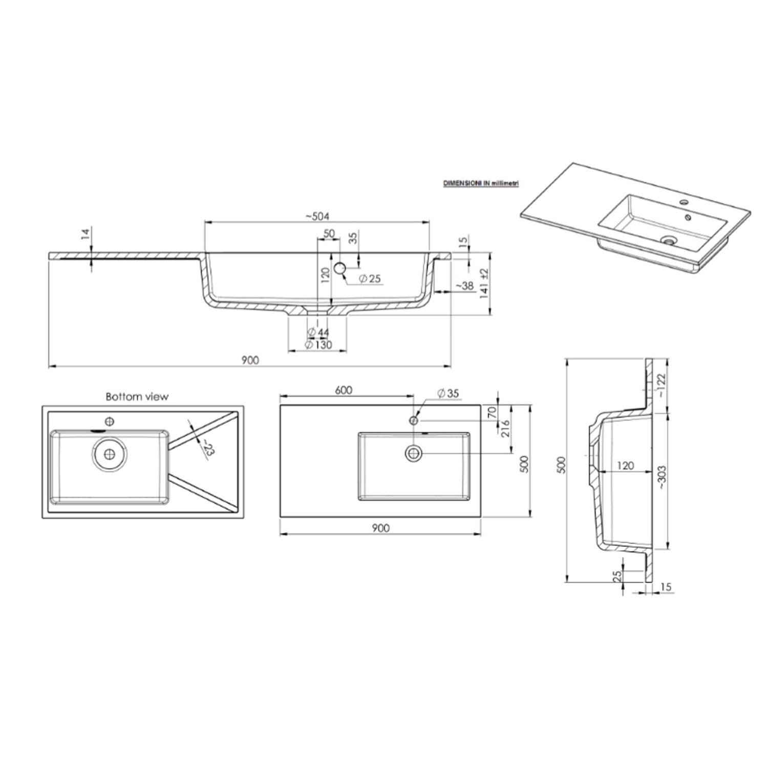 Mobile bagno sospeso FLIP 90 90x50 cm bianco lucido con imperfezioni