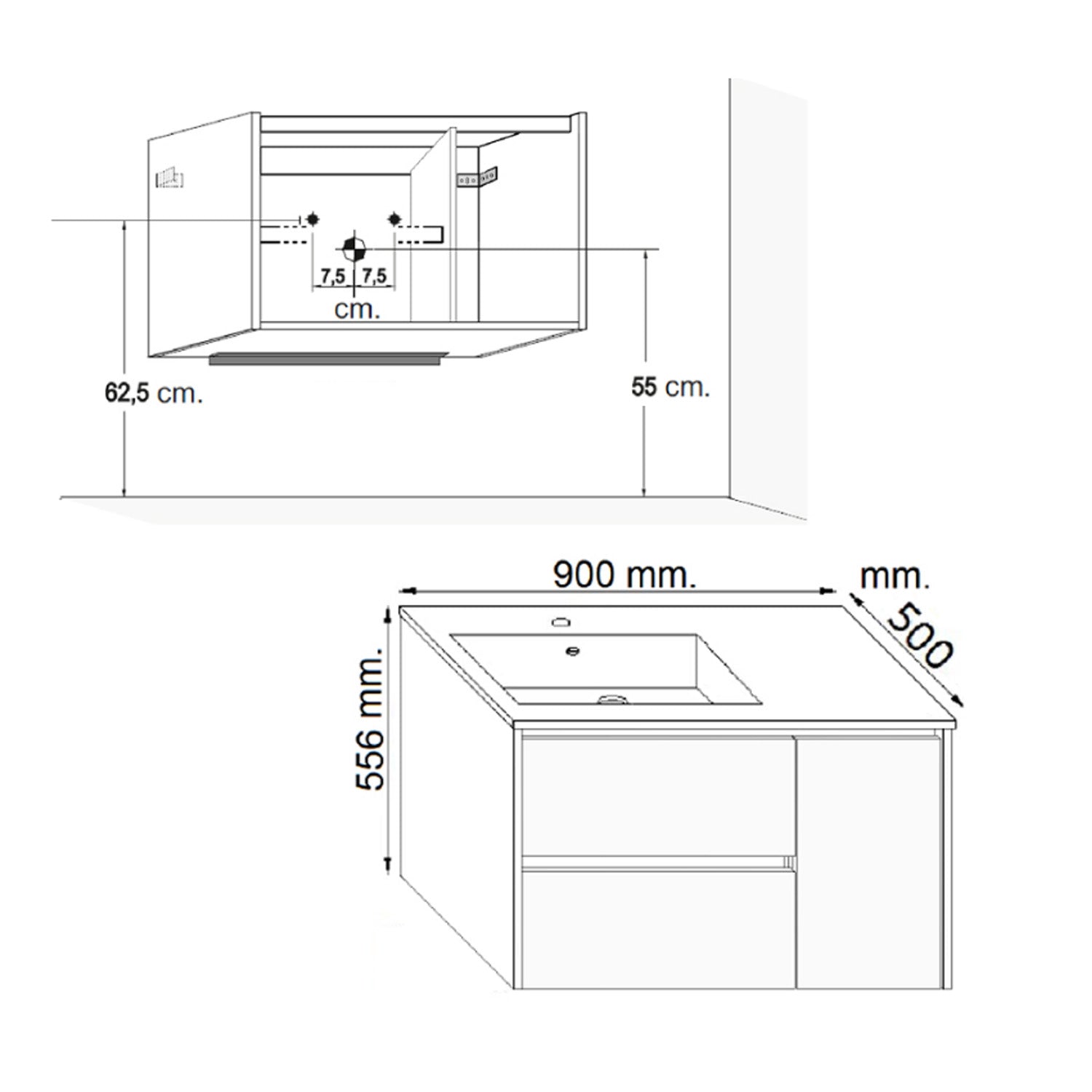 Mobile bagno sospeso FLIP 90 90x50 cm bianco lucido con imperfezioni