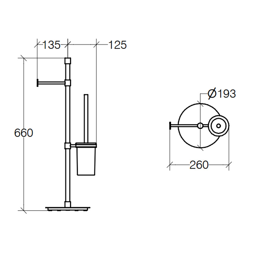 Piantatana portarotolo e portascopino con scopino incluso Lineabeta collezione Ranpin in ottone cromato base tonda