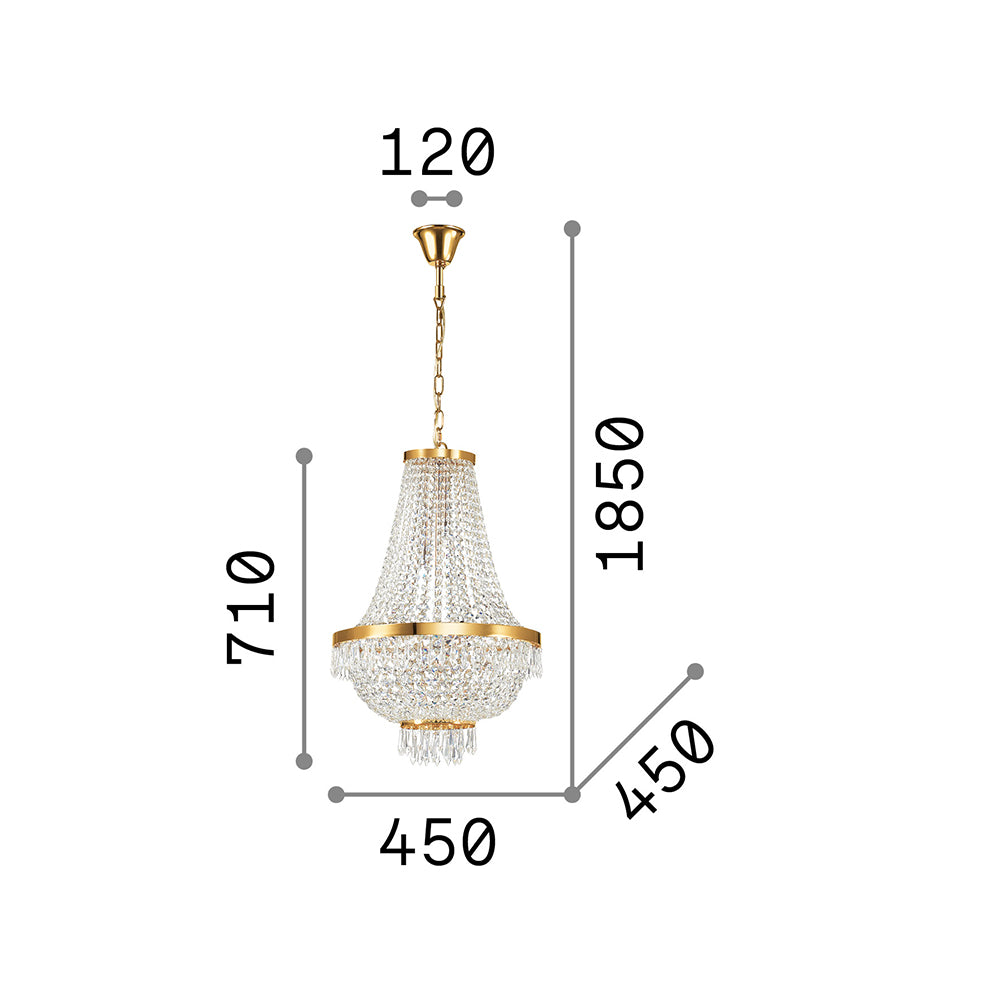 Lampadario Classico Caesar Metallo-Cristallo Cromo 9 Luci G9 3W 3000K Luce Calda