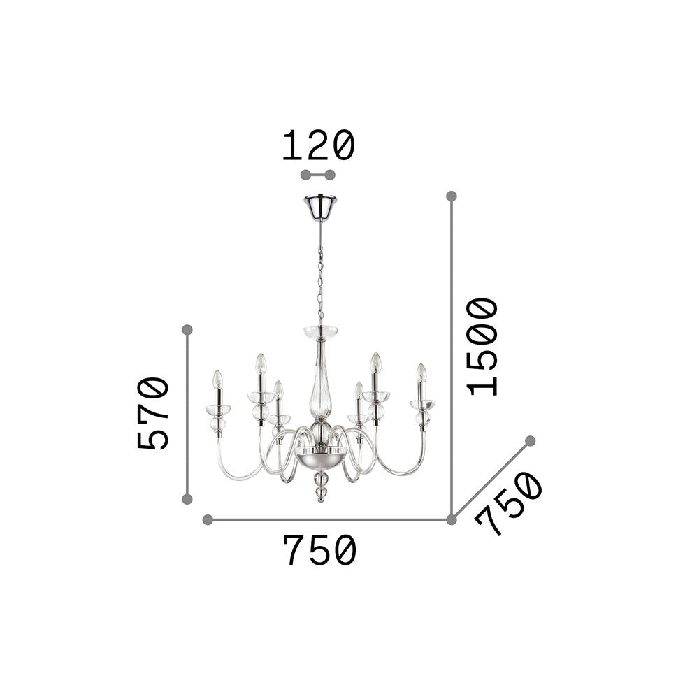 Lampadario Classico Doge Vetro Trasparente 6 Luci E14