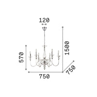 Lampadario Classico Doge Vetro Trasparente 6 Luci E14