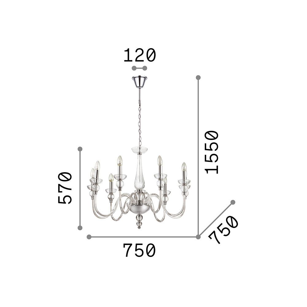 Lampadario Classico Doge Vetro Trasparente 9 Luci E14