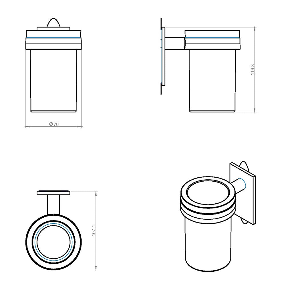 Porta spazzolino da incollo in vetro satinato della collezione 'Stick' by Cosmic - supporto in ottone cromato