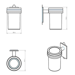 Porta spazzolino da incollo in vetro satinato della collezione 'Stick' by Cosmic - supporto in ottone cromato