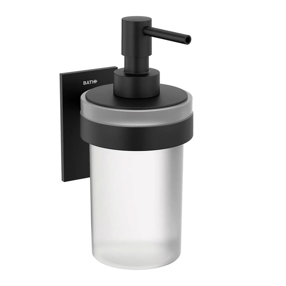 Dispenser sapone da incollo in vetro satinato della collezione 'Stick' by Cosmic - supporto in ottone verniciato nero