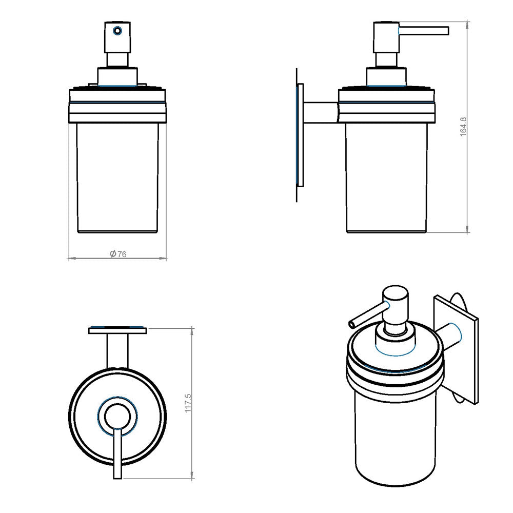 Dispenser sapone da incollo in vetro satinato della collezione 'Stick' by Cosmic - supporto in ottone verniciato nero