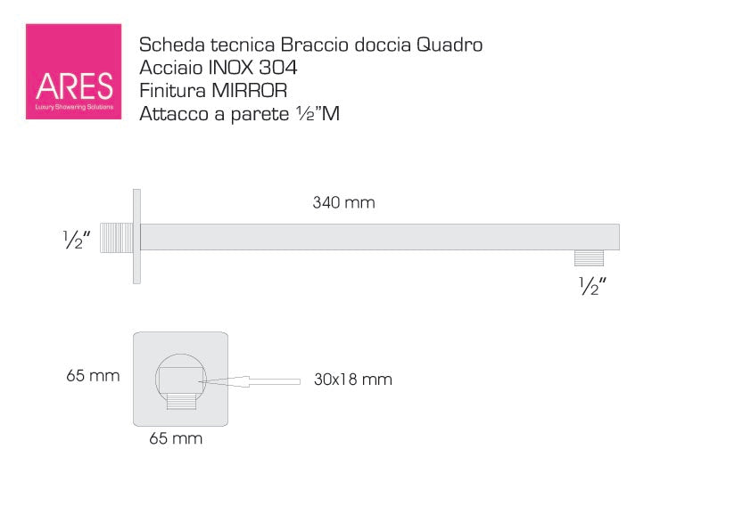 Composizione doccia ARES con soffione ultraslim 250x250 mm, doccetta e miscelatore 2 vie