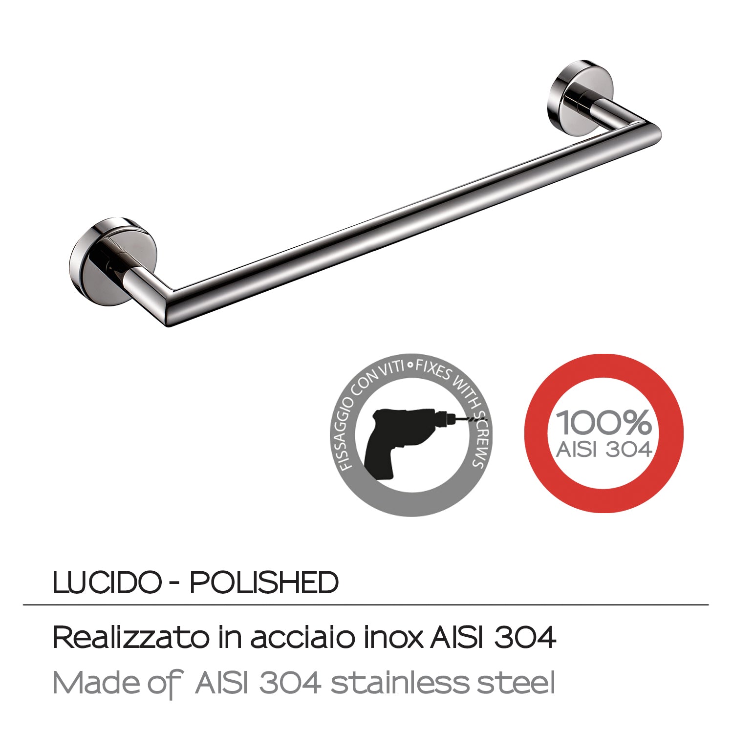 Portasalviette 30 cm in Acciaio Inox AISI 304 Gedy serie Project - Lucido