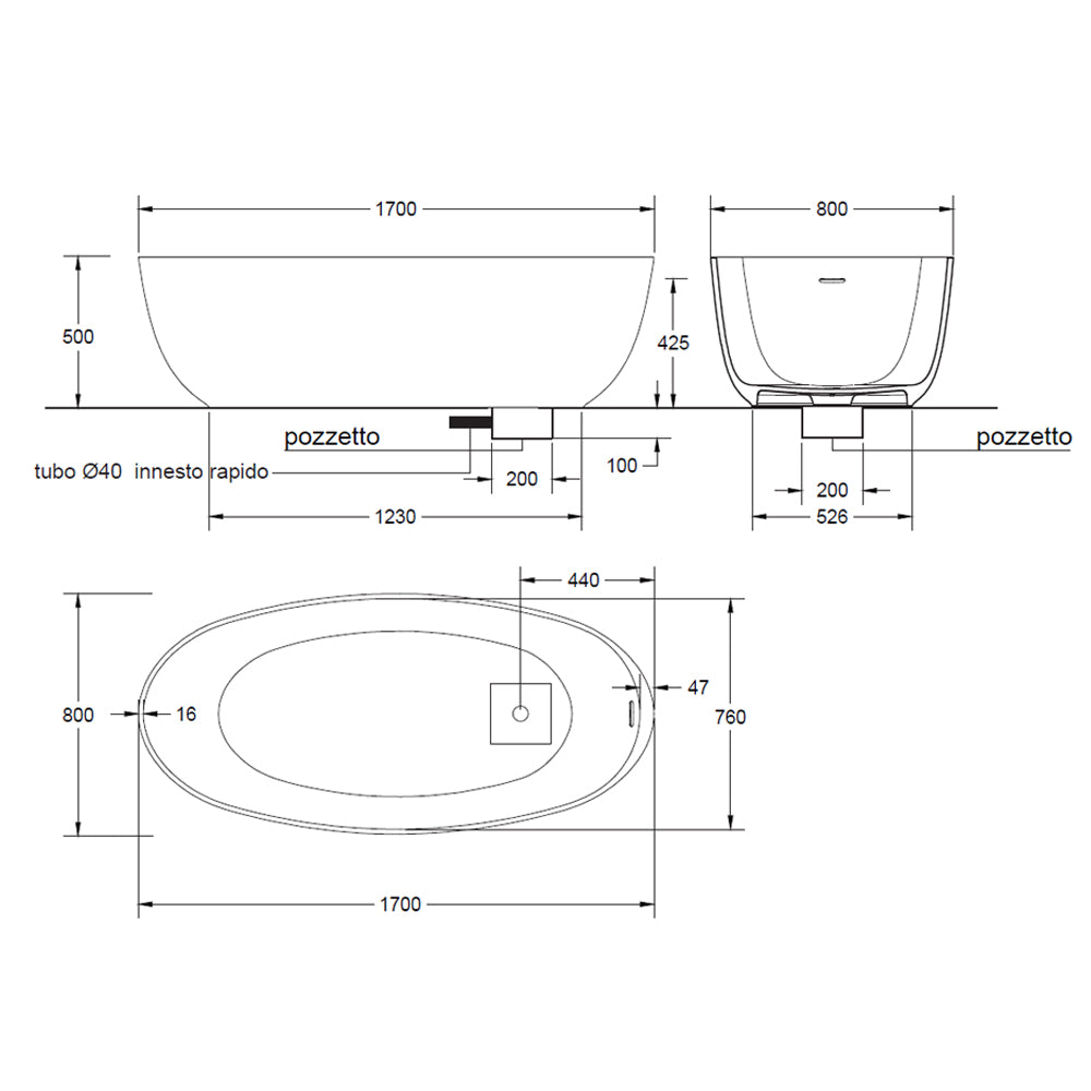 Vasca freestanding in Luxolid modello Ovo Tub. A pianta ovale, colore bianco