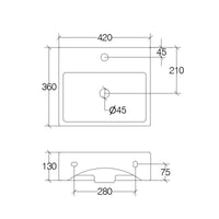 Lavabo da appoggio o muro in ceramica lucida con foro rubinetto e foro troppopieno senza piletta Lineabeta Quarelo cm 42x36