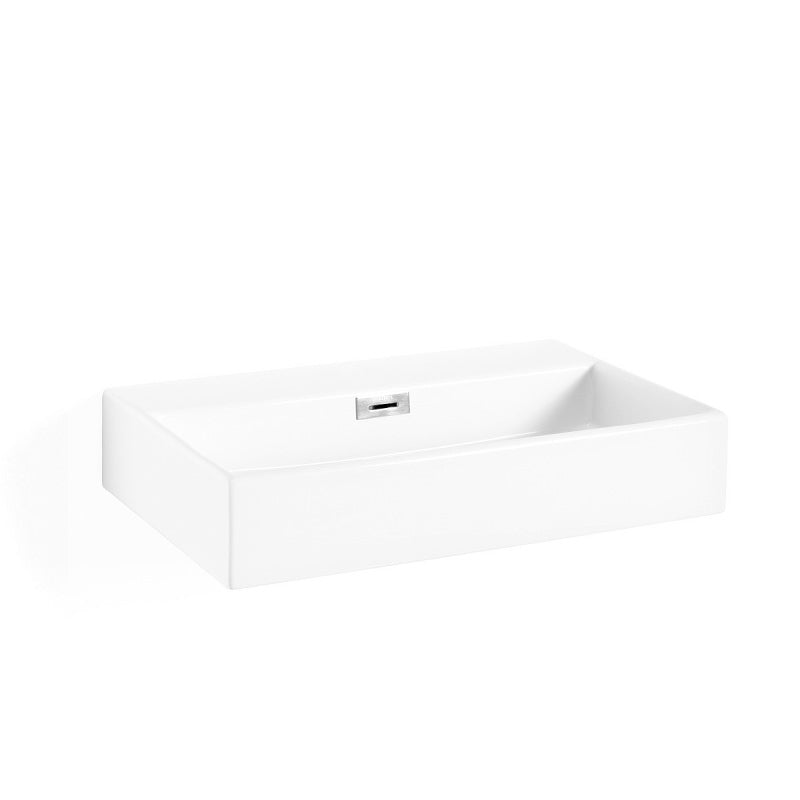 Lavabo da appoggio o muro in ceramica lucida senza foro rubinetto e piletta ma con troppopieno Lineabeta Quarelo cm 70x42