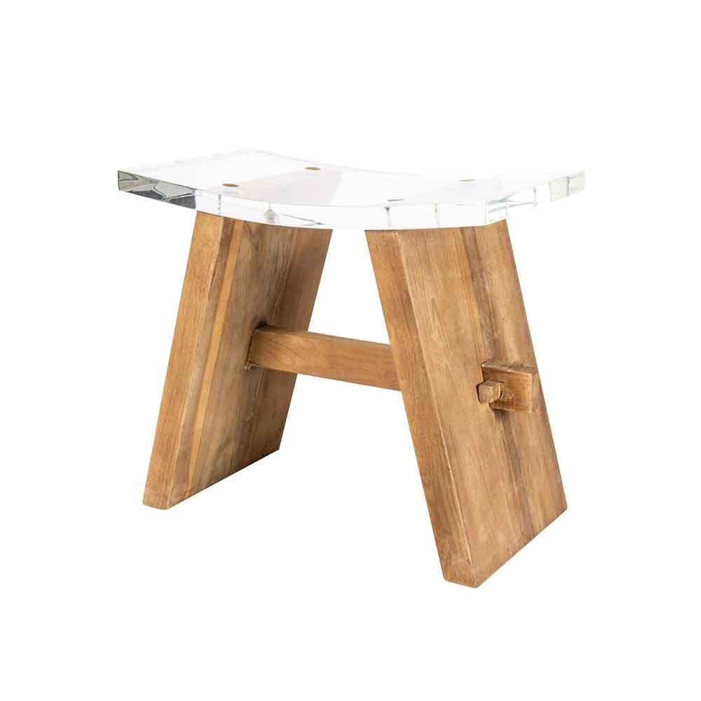 Sgabello 'Zen Clear Stool' con struttura in legno Teak e seduta in plexiglass by Cipi cm 49 x 28 x 44,5h