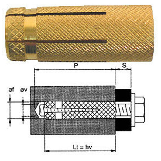 Tassello in ottone po m 12x40 fischer per viti a filettatura metrica 100 pezzi