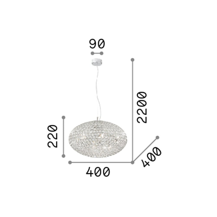 Sospensione Moderna Orion Metallo-Cristallo Cromo 6 Luci E14