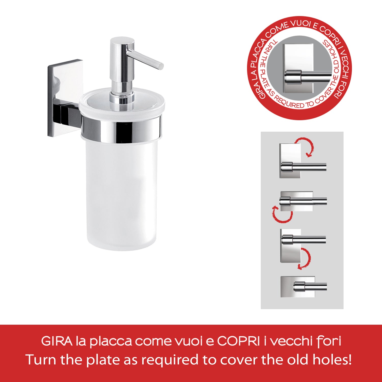 Gedy Dosasapone con erogatore in ABS cromato Maine in acciaio inox, Cromall e vetro satinato