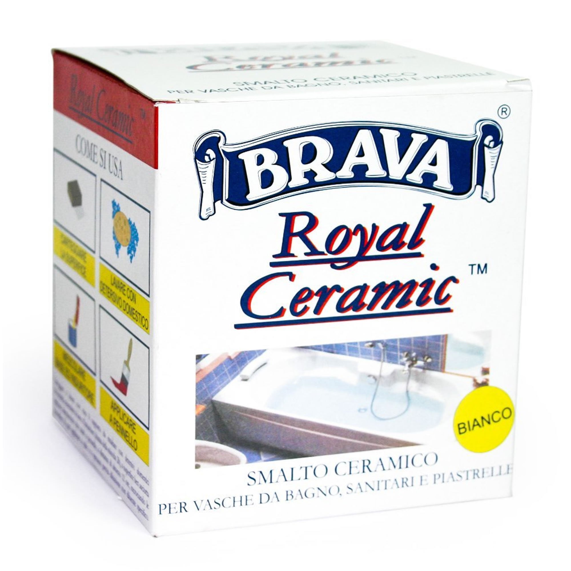 Smalto ceramico bicomponenete bianco royal ceramic brava litri 0,375