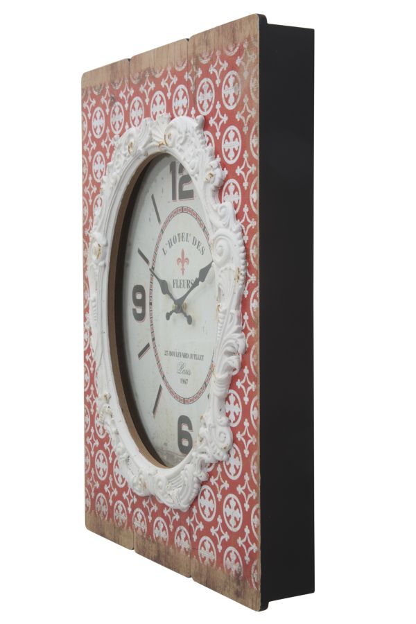 Orologio Shiny 42x7,5x58 cm MDF e Vetro Rosso e Bianco