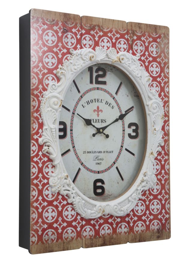 Orologio Shiny 42x7,5x58 cm MDF e Vetro Rosso e Bianco