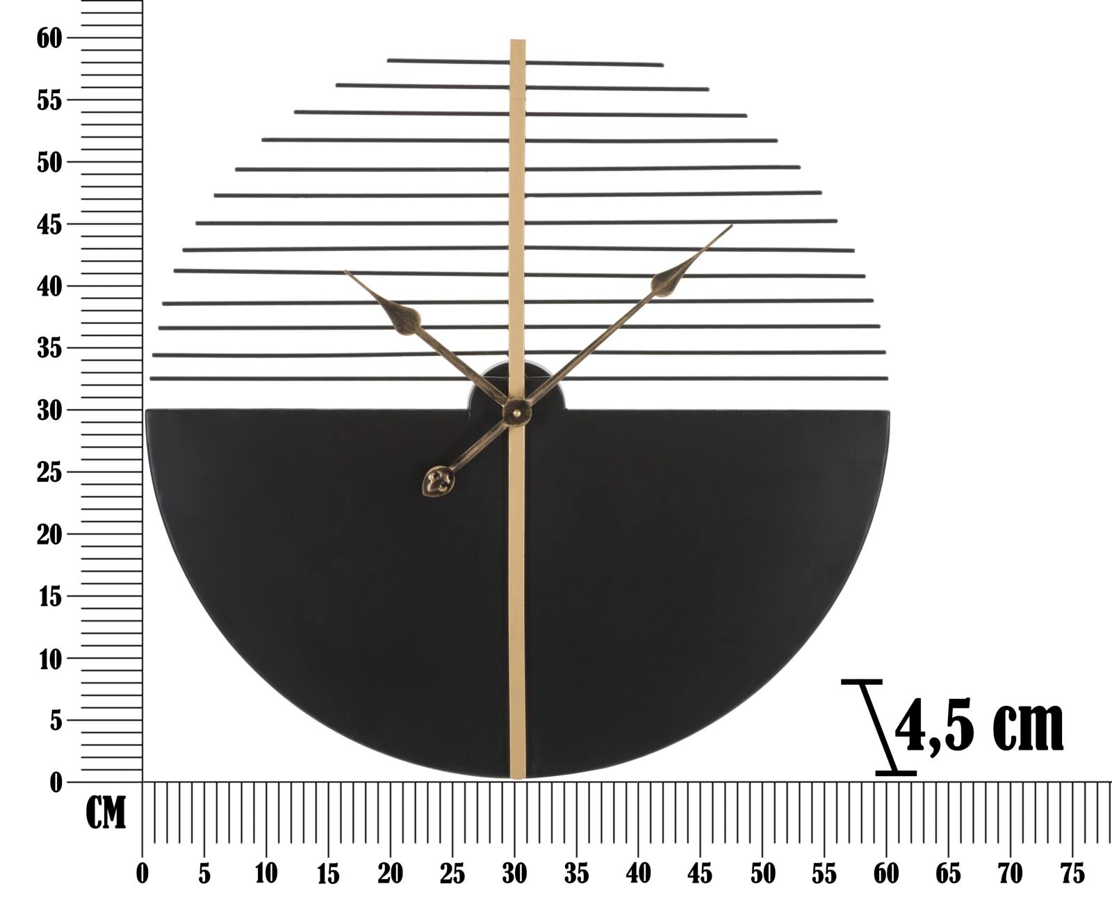 Orologio Glam Stick Ø60x4,5 cm in Ferro Nero e Oro