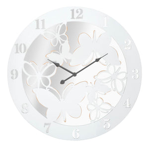 Orologio da Muro Bianco Butterfly Ø55x4,5 cm in Ferro MDF e Specchio Bianco