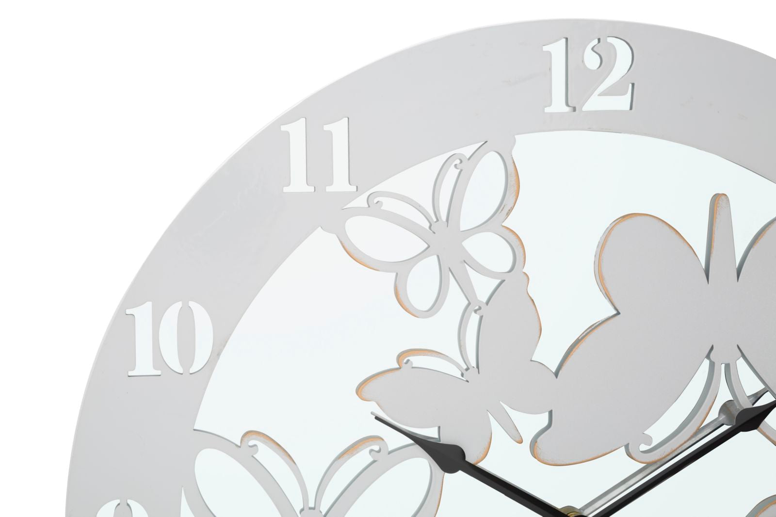 Orologio da Muro Bianco Butterfly Ø55x4,5 cm in Ferro MDF e Specchio Bianco