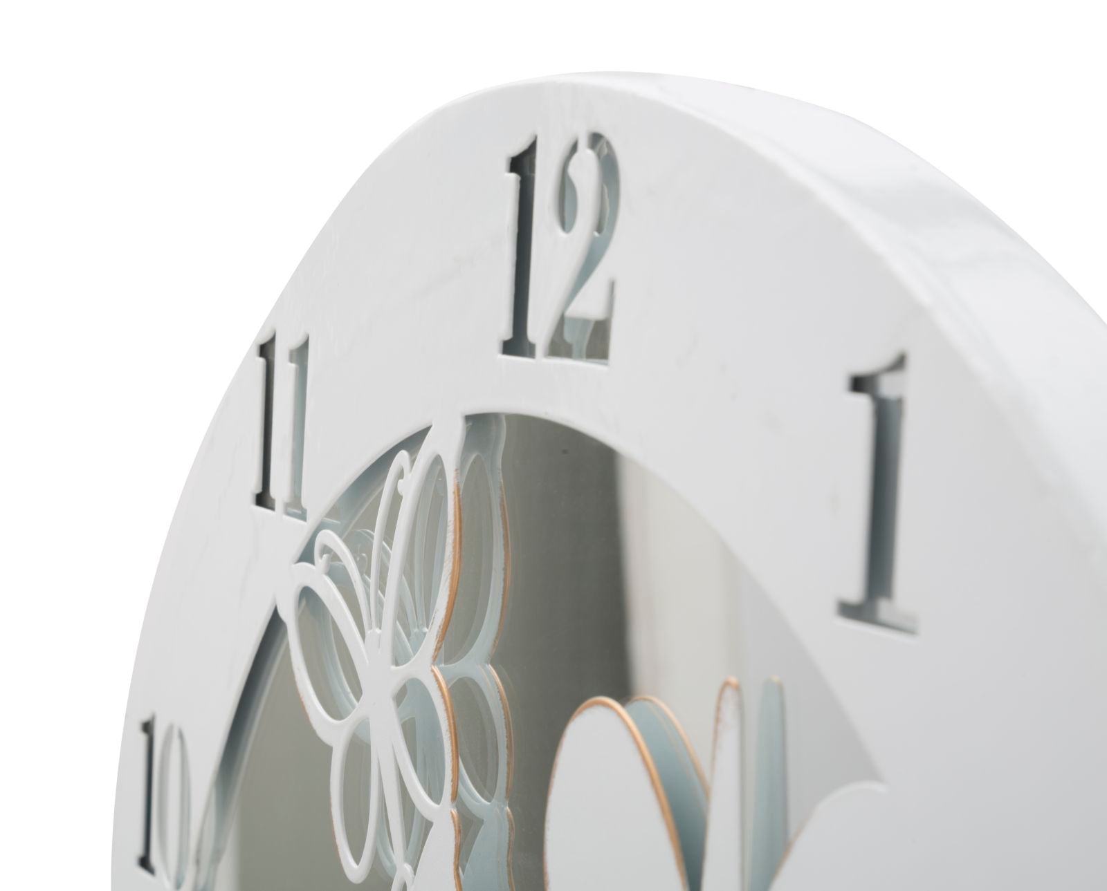 Orologio da Muro Bianco Butterfly Ø55x4,5 cm in Ferro MDF e Specchio Bianco