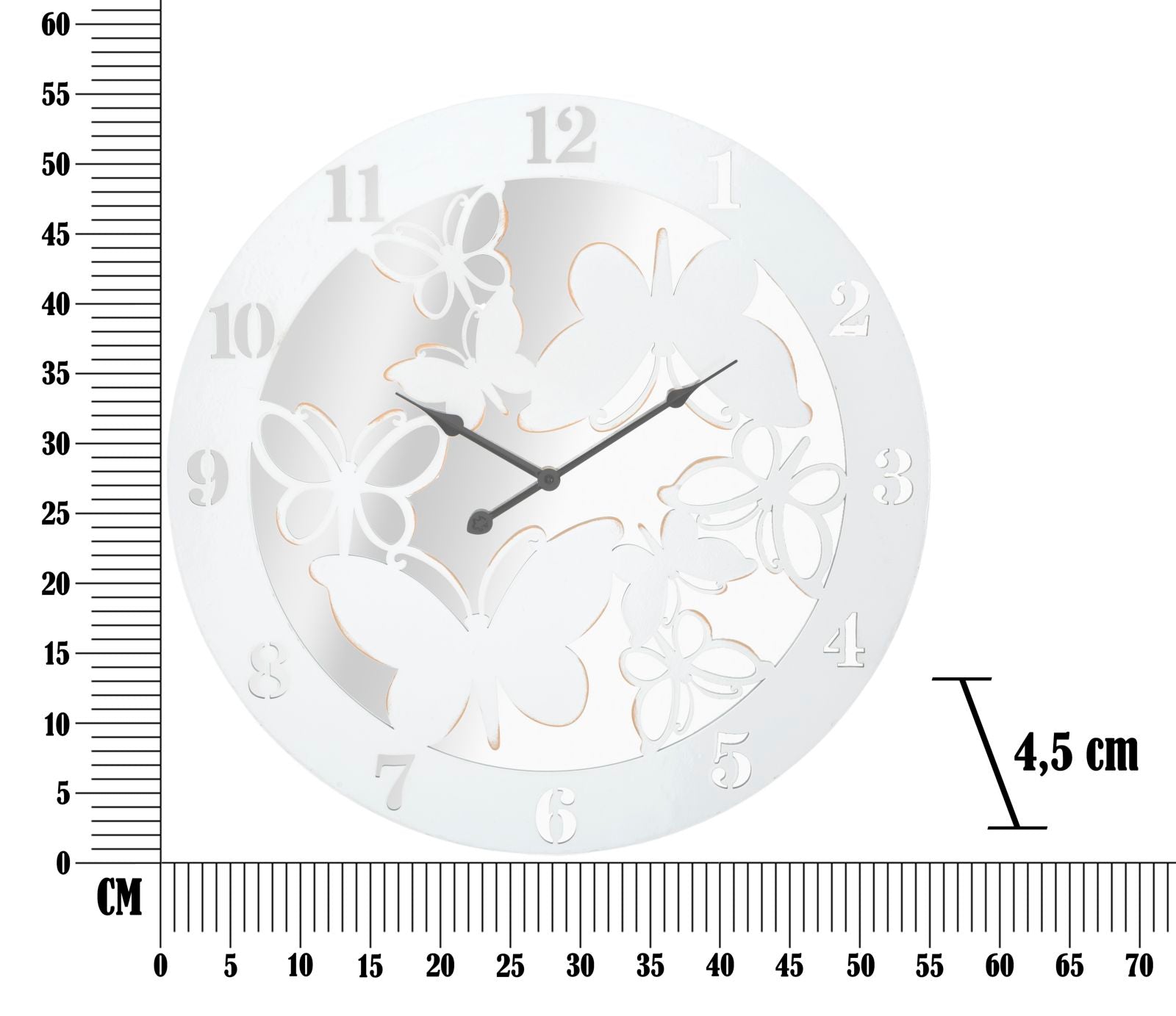 Orologio da Muro Bianco Butterfly Ø55x4,5 cm in Ferro MDF e Specchio Bianco