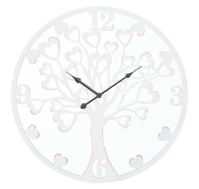 Orologio da Muro Heart/Tree Ø55x4,5 cm in Ferro MDF e Specchio Bianco