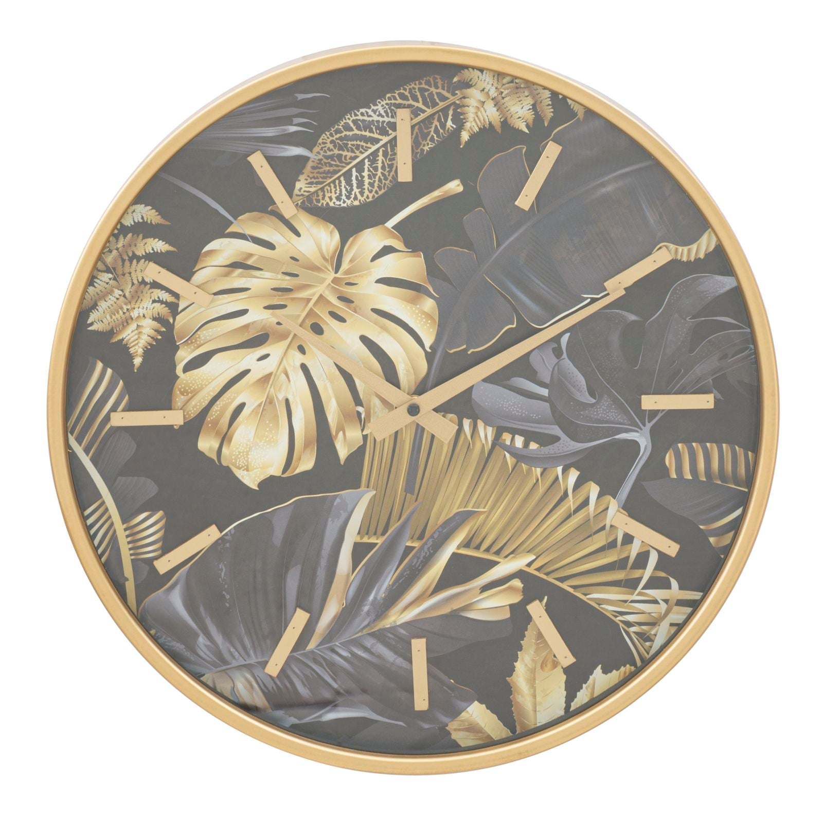 Orologio da Muro Palm Ø40x6 cm in Ferro MDF e Vetro Oro e Nero